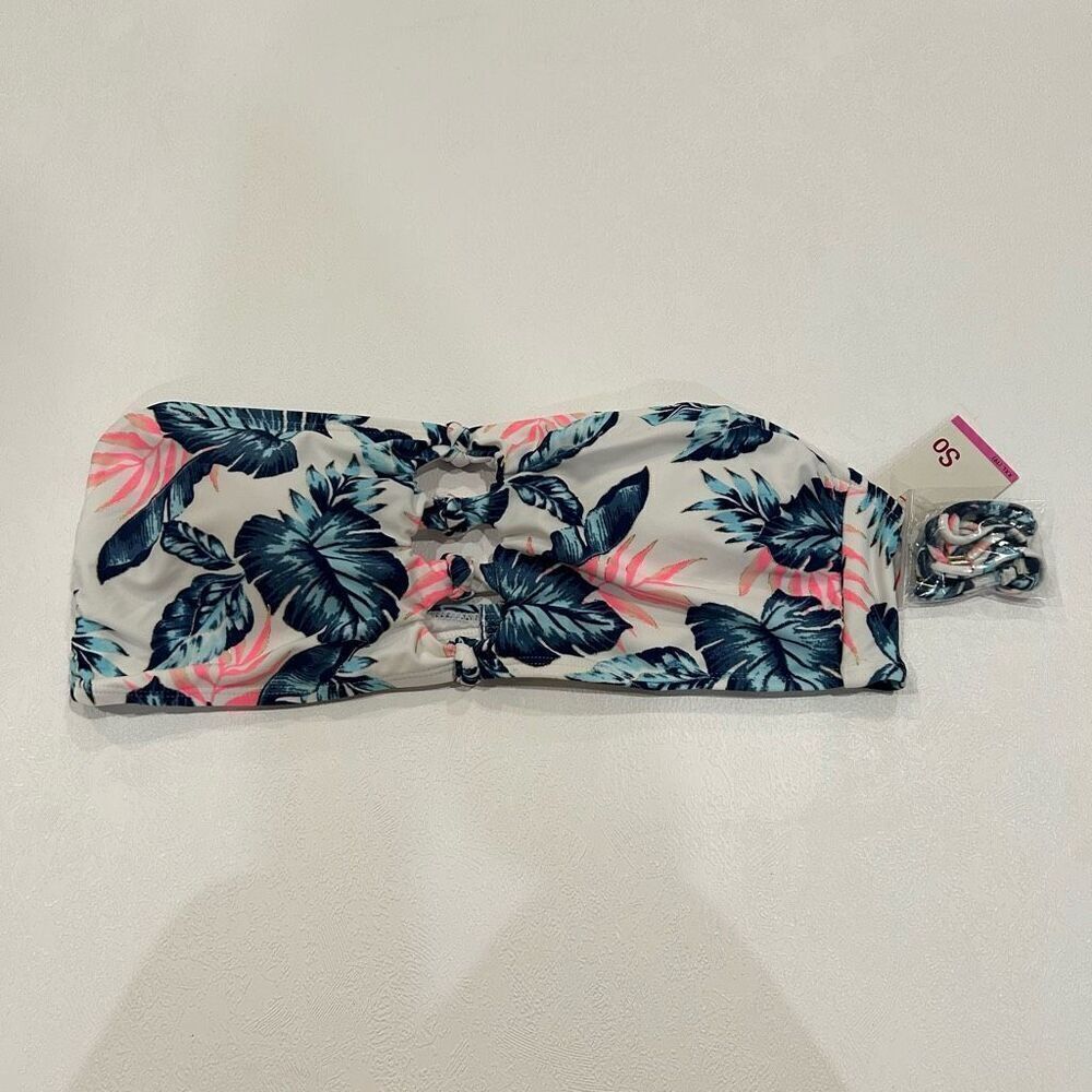 NWT SO Kohl’s XXL Knot Front Bandeau Bikini Top Tropical Floral